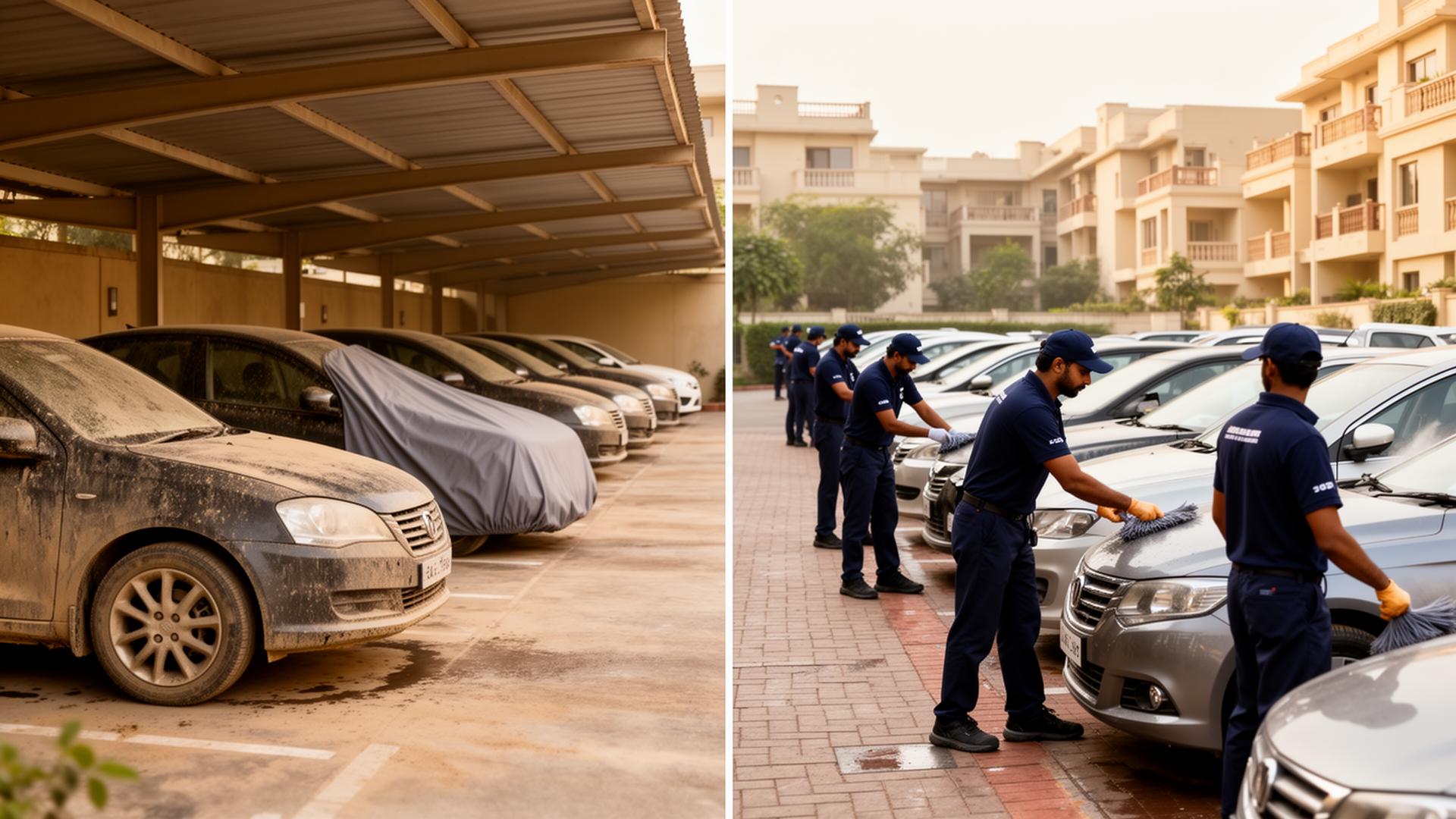 Dusty unattended cars vs Hilfee team servicing multiple cars together
